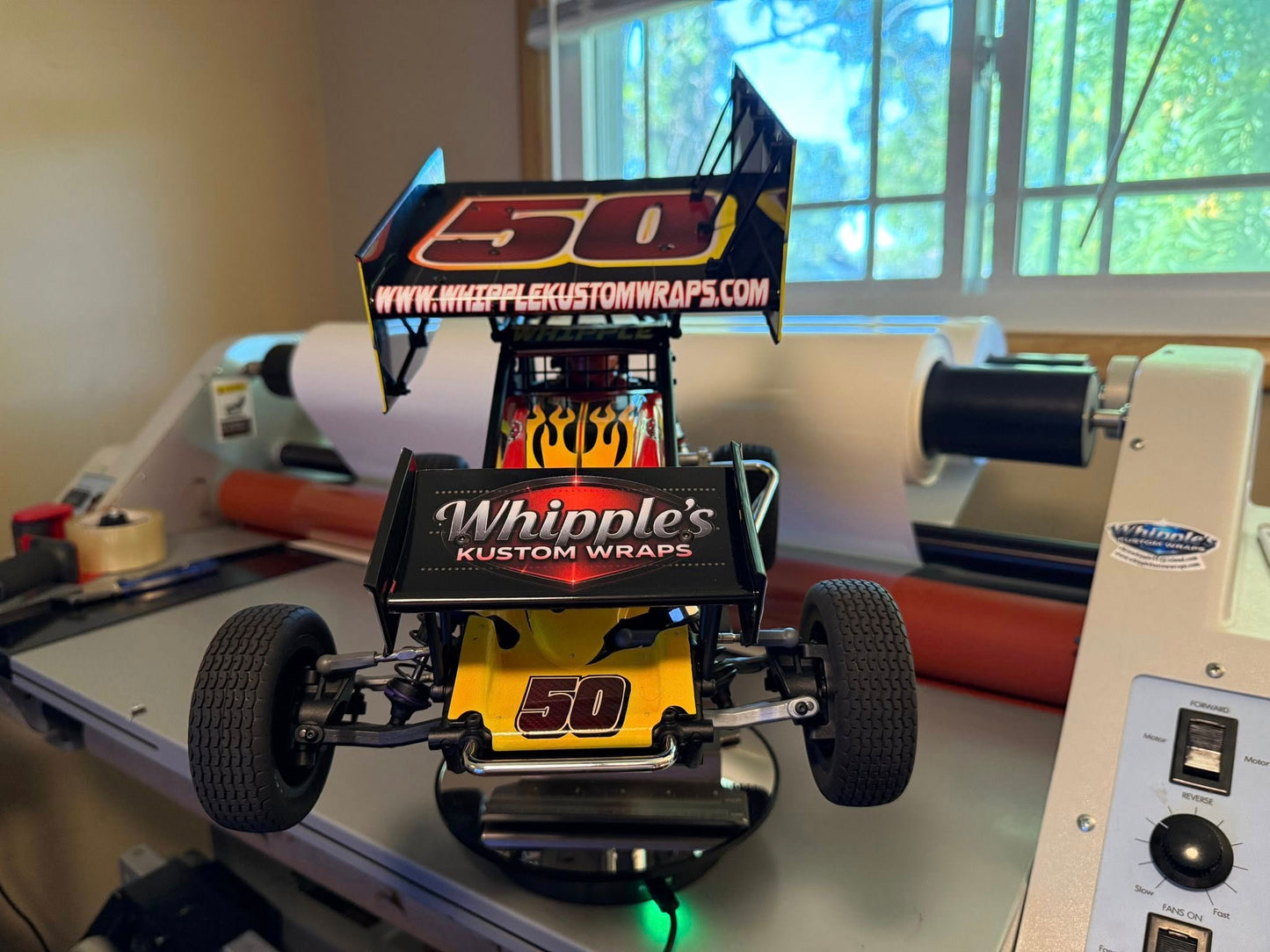 Stock Flames and Carbon Fiber Losi 22 Wrap - Custom Name/Number/Sponsor Design with Gloss Laminate