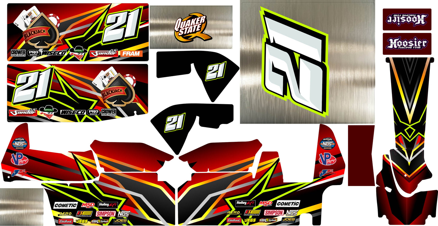 Blackjack Themed Losi 22 Sprint Car Wrap - Casino Racing Design with Gloss Laminate