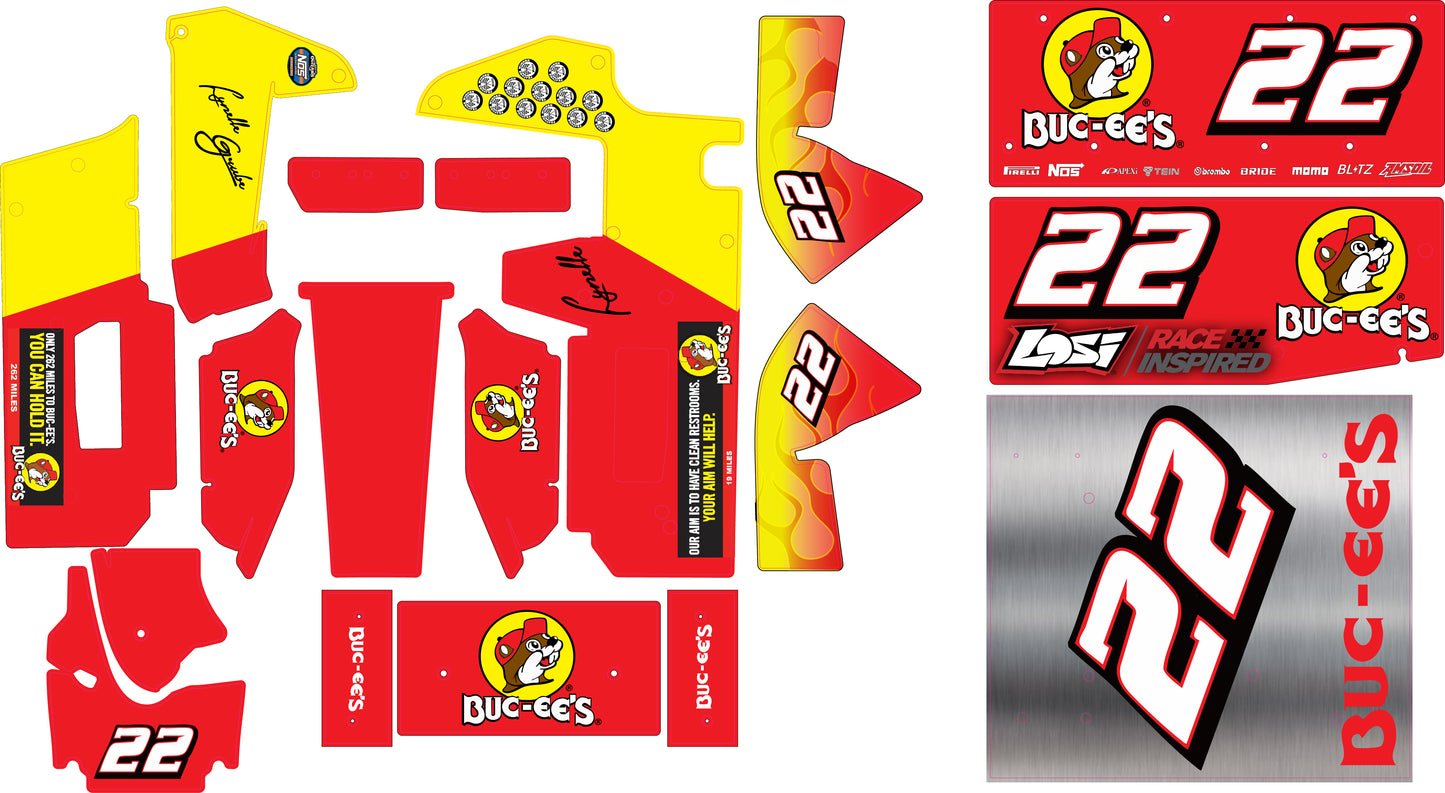 Buc-ee's Themed Losi 22 Sprint Car Wrap - Texas Travel Center Design with Gloss Laminate