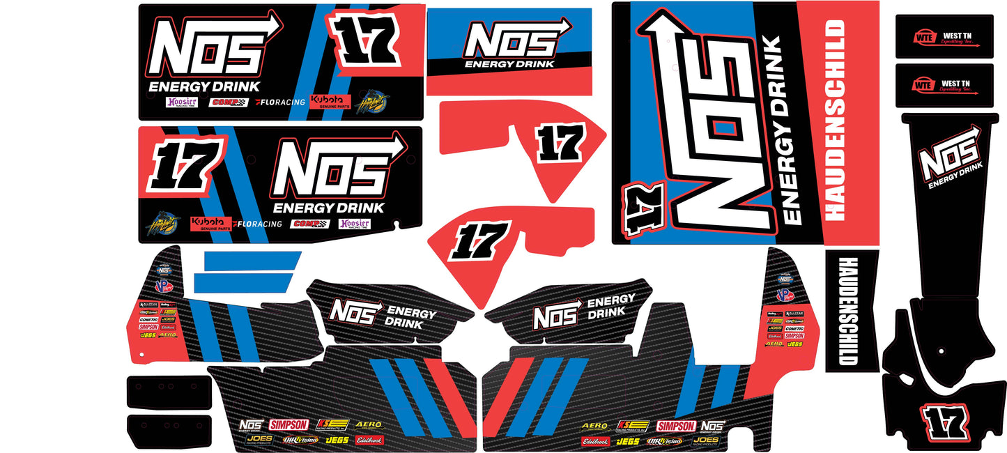 Sheldon Haudenschild NOS Themed Losi 22 Sprint Car Wrap - Energy Drink Racing Design with Gloss Laminate