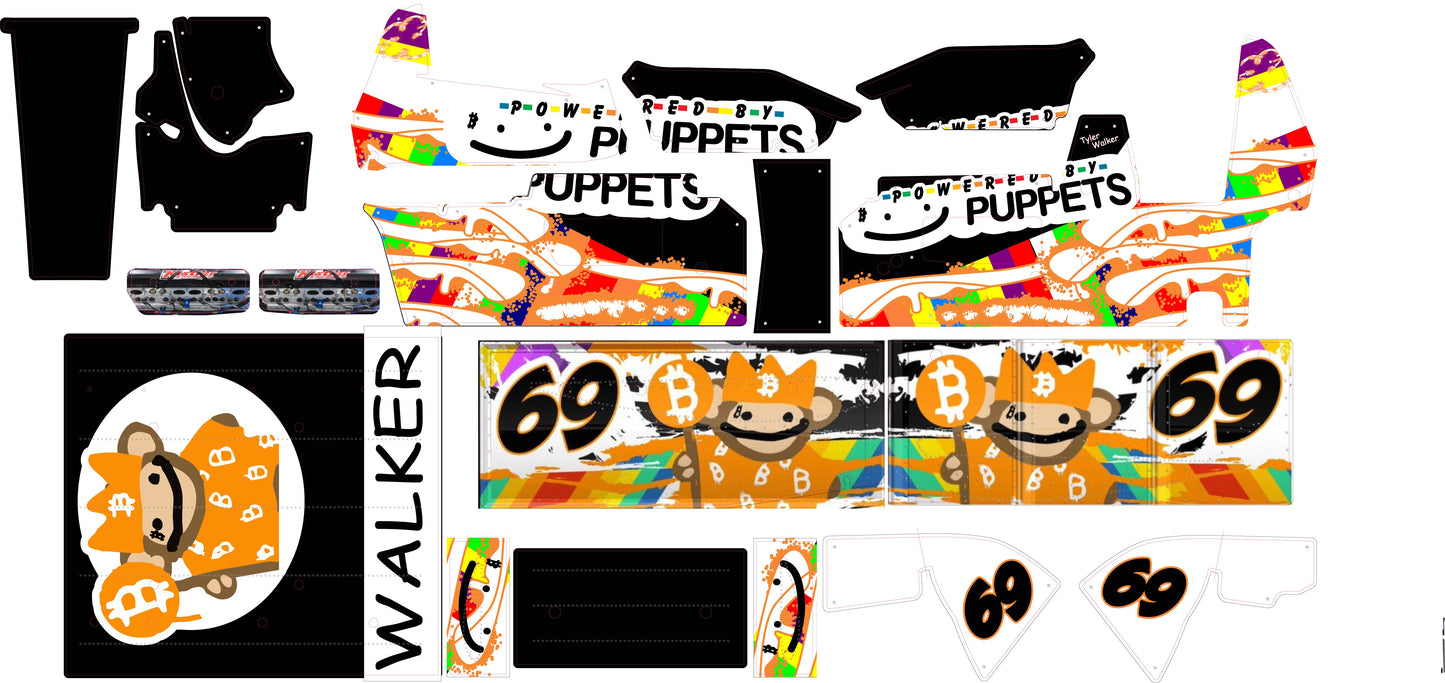 Tyler Walker Bitcoin Puppets Losi 22 Sprint Car Wrap - Unique Crypto-Themed Design with Gloss Laminate