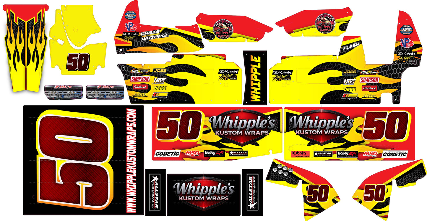 Stock Flames and Carbon Fiber Losi 22 Wrap - Custom Name/Number/Sponsor Design with Gloss Laminate