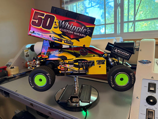 Stock Flames and Carbon Fiber Losi 22 Wrap - Custom Name/Number/Sponsor Design with Gloss Laminate