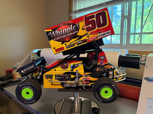 Stock Flames and Carbon Fiber Losi 22 Wrap - Custom Name/Number/Sponsor Design with Gloss Laminate