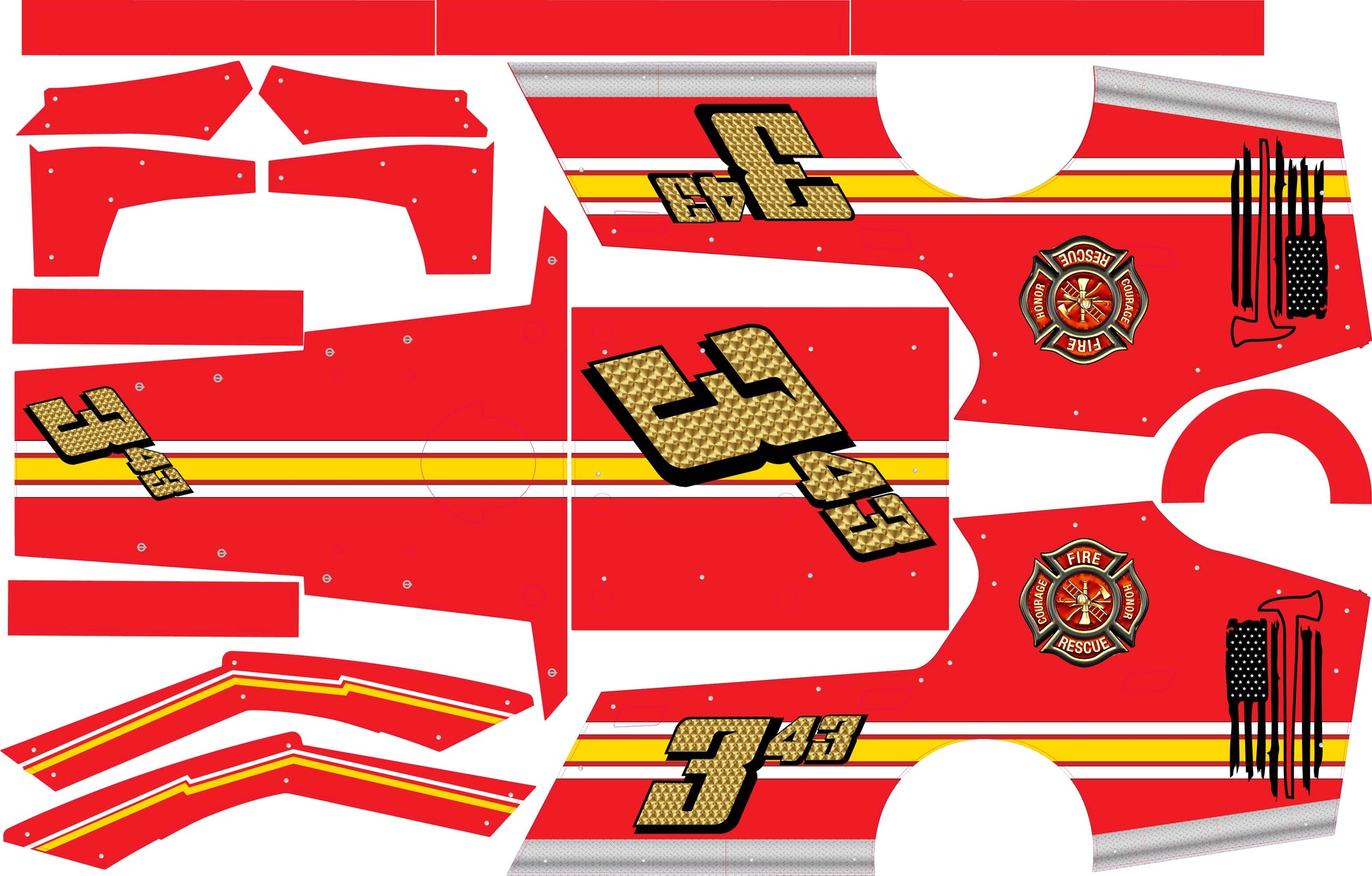 Firefighter Themed  Traxxas Modified / Mudboss Remote Control Car Wrap With Gloss Laminate