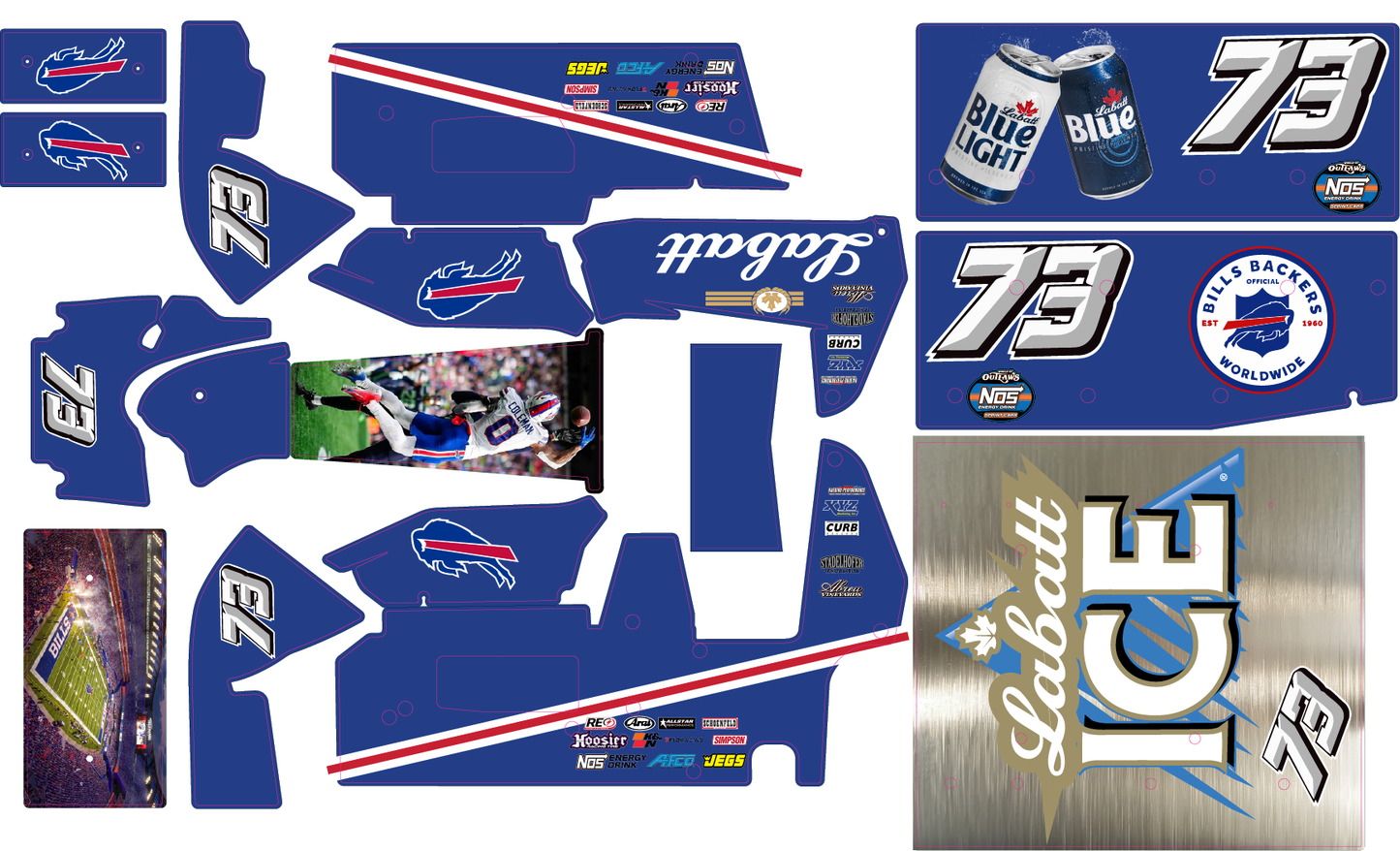 Buffalo Bills Themed Losi 22 Sprint Car Wrap - NFL Team Design with Gloss Laminate