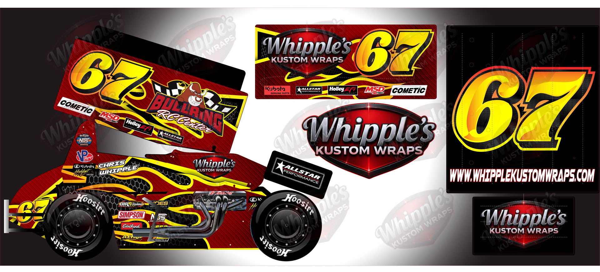 Stock Flames and Red Carbon Fiber Losi 22 Wrap - Custom Name/Number/Sponsor Design