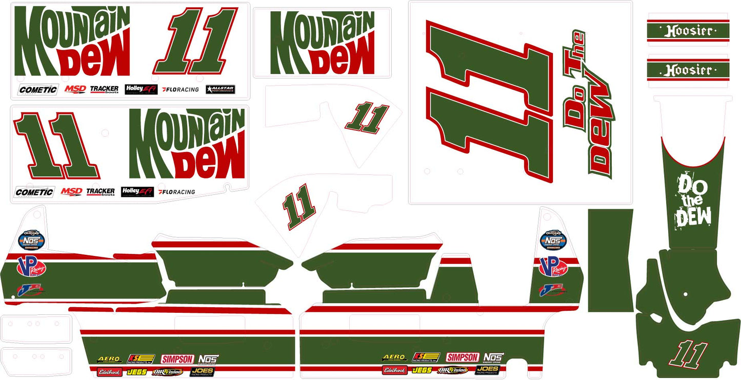 Mountain Dew Themed Losi 22 Sprint Car Wrap - Extreme Energy Design with Gloss Laminate