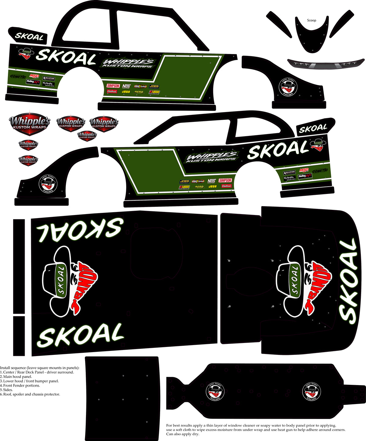 Skoal Bandit black and green wrap kit for Losi 22 Dirt Late Model RC car