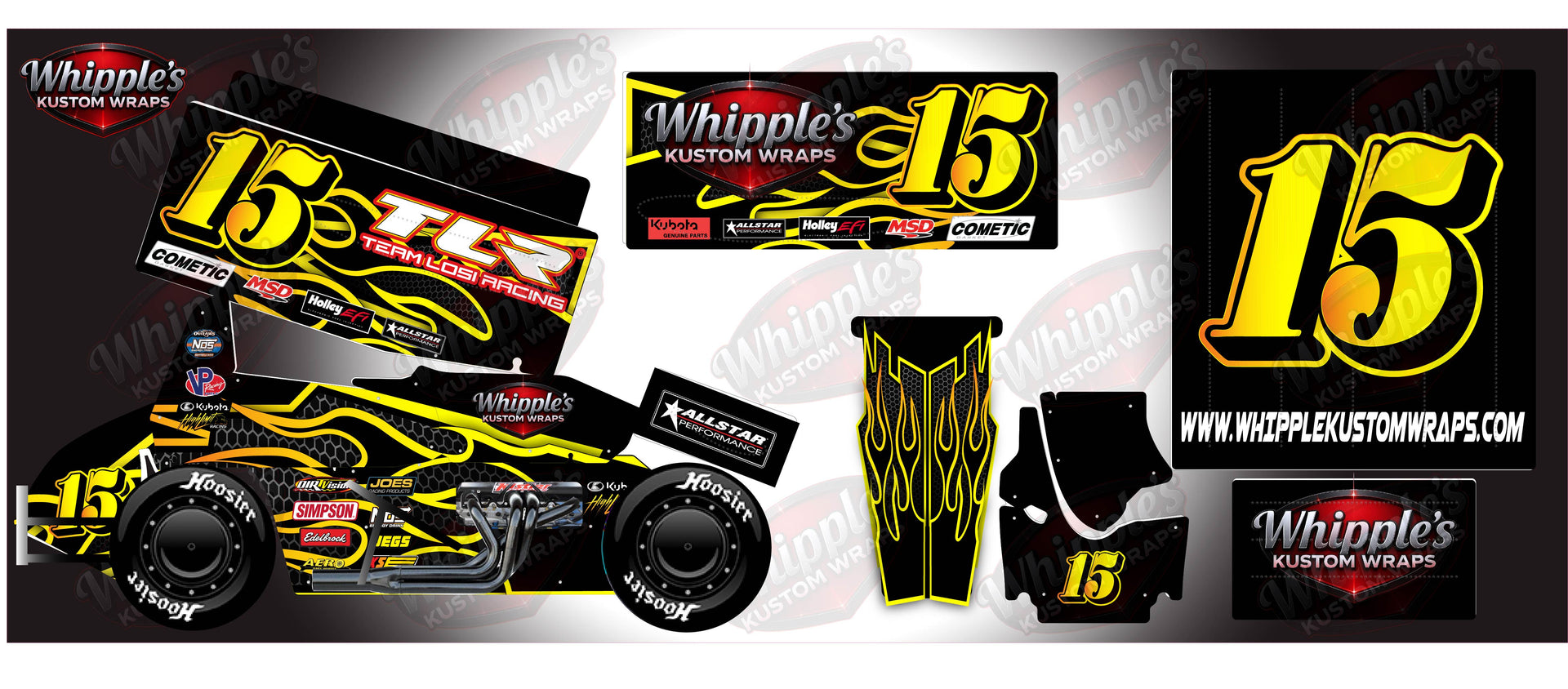 Stock Flames and Black Carbon Fiber Losi 22 Wrap - Custom Name/Number/Sponsor Design