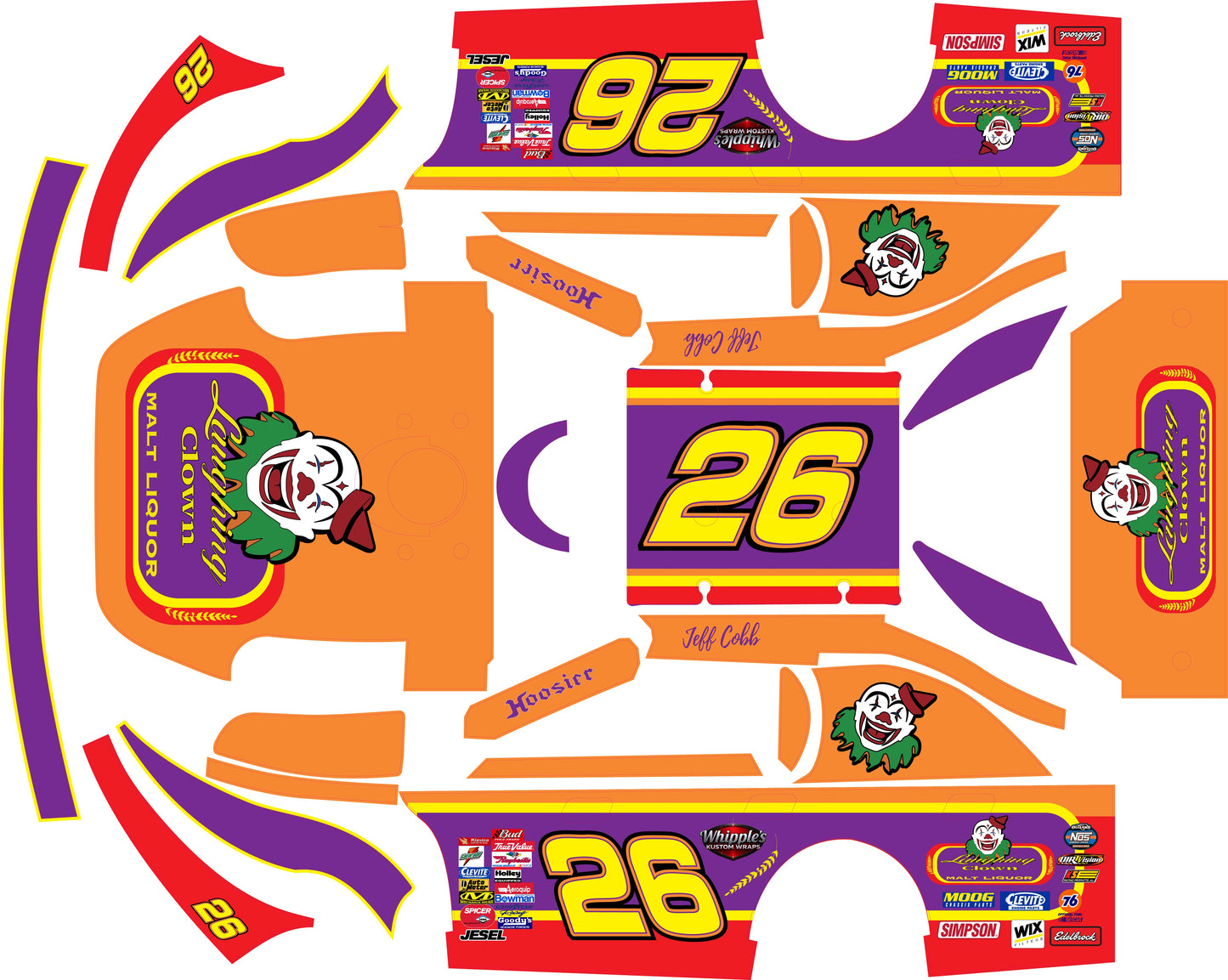 Talladega Nights Clown Themed Traxxas Late Model Wrap - Movie-Inspired Racing Design with Gloss Laminate