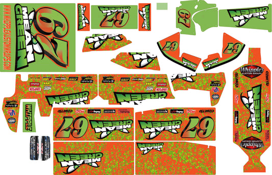 Mean Green Themed Losi 22 Sprint Car Wrap with Gloss Laminate and chassis skin
