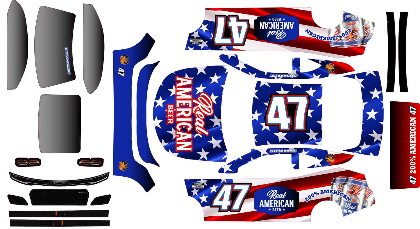Stenhouse Jr Real American Beer Themed Losi Nascar Remote Control Car Wrap With Gloss Laminate