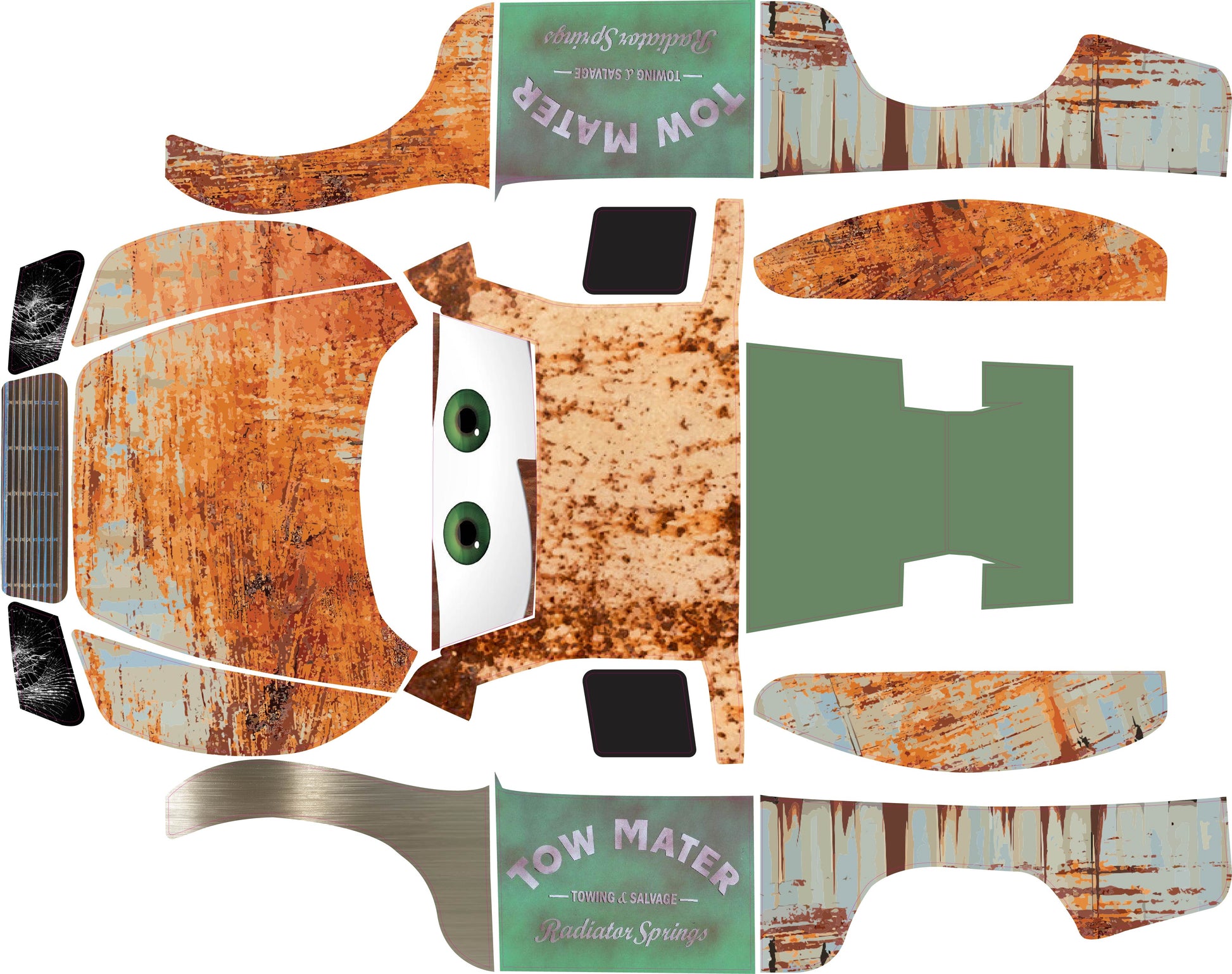Traxxas Slash Tow Mater Themed Short Course Truck Wrap - Disney Cars Design with Gloss Laminate